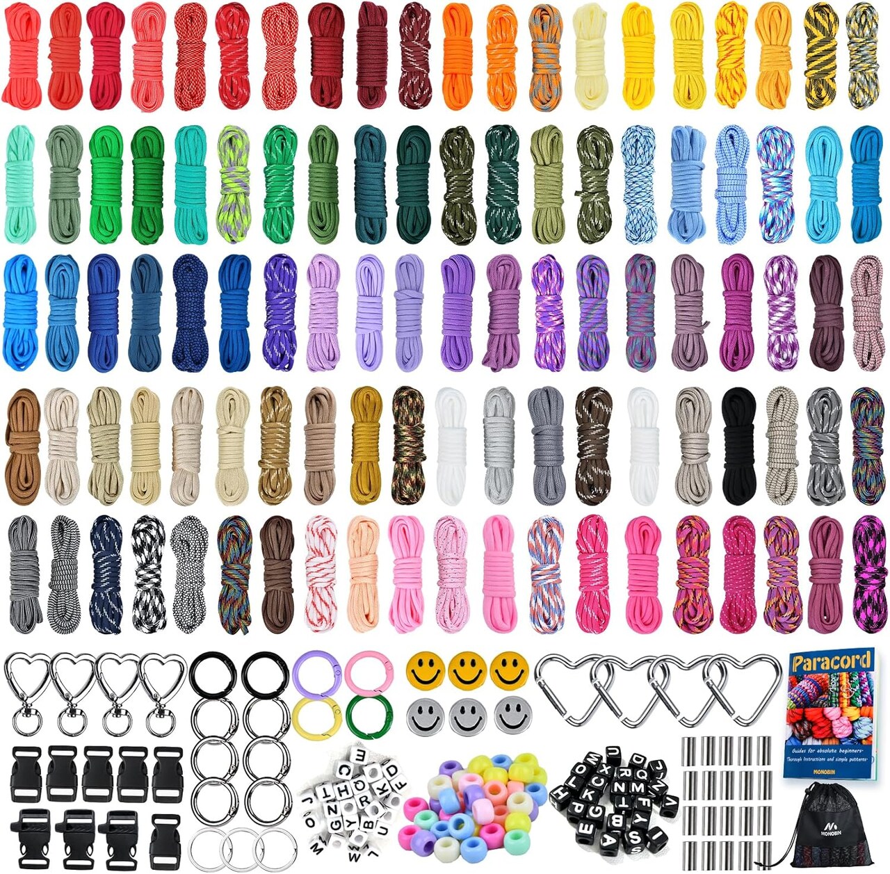 50 Colors Paracord Combo Kit with Instructions – Multifunction Parachute Cord Set with 28 Accessories for Making Paracord Bracelets, Lanyards, Dog Collars & DIY Craft Projects